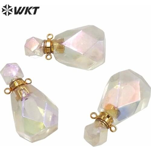 WT-P1593 Luxury Essential Oil Stone Bottle Special Women Jewelry Pendant Water Drop Faceted Aura Quartz Perfume Bottle Pendant