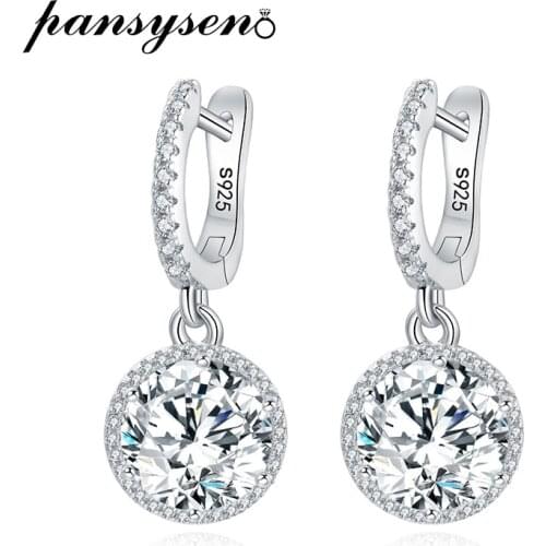 PANSYSEN 2021 New Solid Silver 925 Jewelry Created Moissanite Full Gemstone Wedding Engagement Diamonds Clip Earrings for Girls