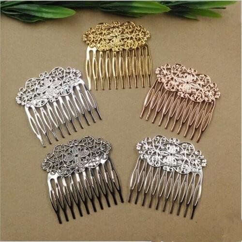 Copper Vintage 10 Teeth Hair Combs Jewelry Charm Women Flower Hairpin Hairclips Barrettes Retro Hair Wear Accessories DIY Z374