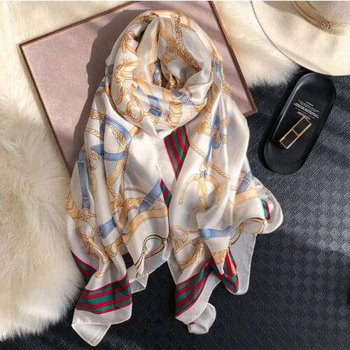 2019 new fashion Chain buckle scarves female outside holiday silk scarf beach beach towel long scarf Oversized wild scarf