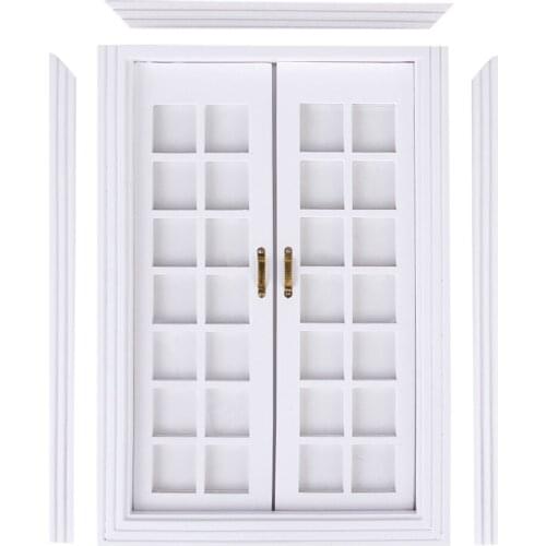 1/12scale Doll House Miniatures Exterior Wooden French Door - White