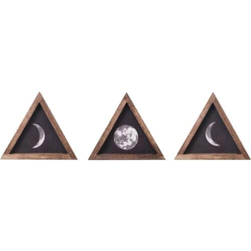 3 Pack Rustic Wall Moon Phases Decor Wood Moon Signs Framed Wooden Trio Wall Pediments for Apartment Living Room Gallery