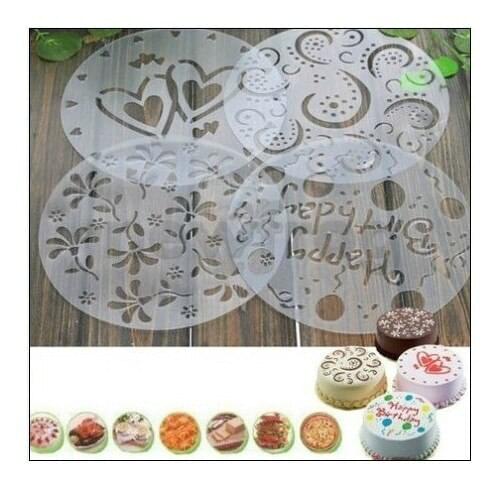 4Pcs/Set Beautiful Baking Tools Tiramisu Spray Print Sugar Sieve Mold Desserts Mousse Cake Decoration