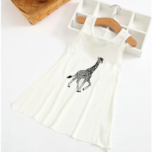 4T 5T 6T 7T 8T 9T Kids Clothes NEW Girls Dress Giraffe Cartoon Printed Girls Dresses Harajuku Summer Dress Sleeveless Crew Neck