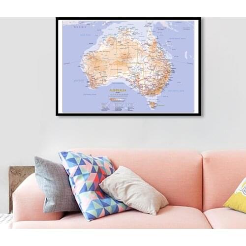 90*60cm The Australia Orographic and Road Map Vintage Wall Art Poster Canvas Painting Home Decoration Children School Supplies