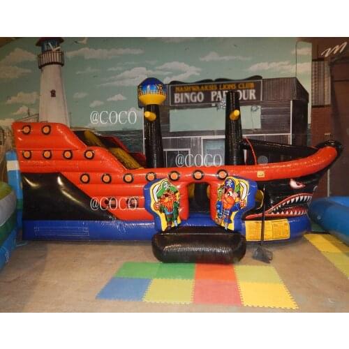Free air ship to door,6x3.5m New Giant Inflatable Pirate Ship Dry Wet Slide,durable pvc inflatable jumping slide