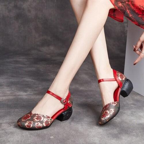 YourSeason Ladies Genuine Leather 2021 Buckle Strap Print Shoes Vintage Handmade Concise Female Casual Platform Sandals