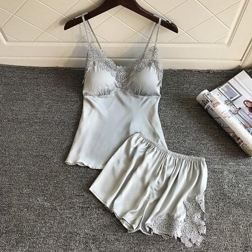 BZEL Pajamas Sets Sleeveless Underwear Silk Satin Sleepwear Sexy Pijama Mujer V-neck Homewear Casual Homewear Pyjamas Women 2PCS