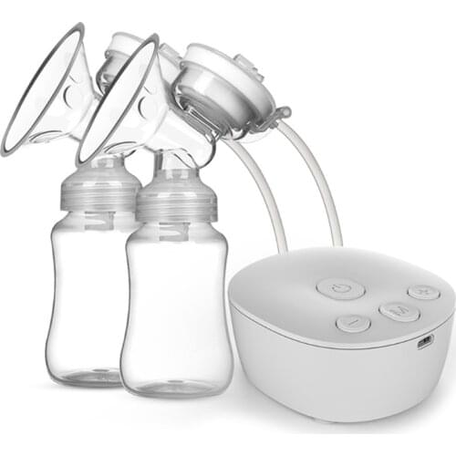 Electric Double Breast Pump Kit with 2 Milk Bottles USB Powerful Breast Massager Baby Breastfeeding Milk Extractor