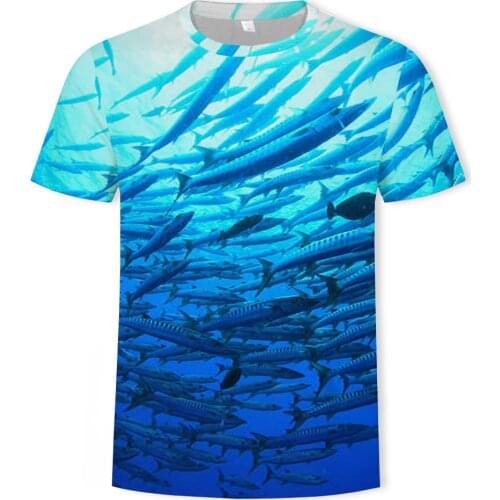 Fish Pattern Series Summer New Fashion 3D Printing a Large Number of Fish Pattern mens sports T-shirt Casual Couple T-shirt