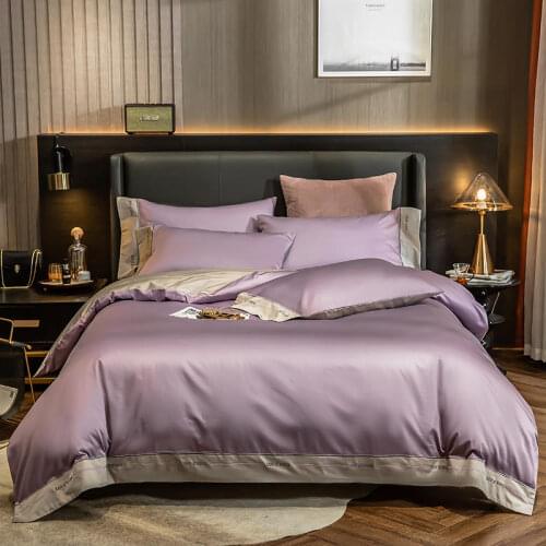 Purple Gray Brief Embroidery Bedding Set 100 Cotton Pure Color Silky Soft Duvet Cover Bed Sheet Bedspread Pillowcases Queen King