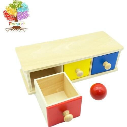 Treeyear Montessori Object Permanence Box with Tray and Ball for Kids Toddlers Early Educational Toys(Three Color Ball Drawer)