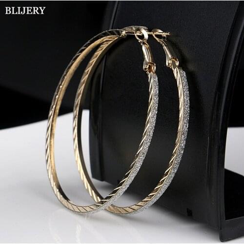 BLIJERY Vintage Frosted Sequin Big Hoop Earrings for Women Gold/Silver Color Steampunk Earring Girls Night Party Jewelry