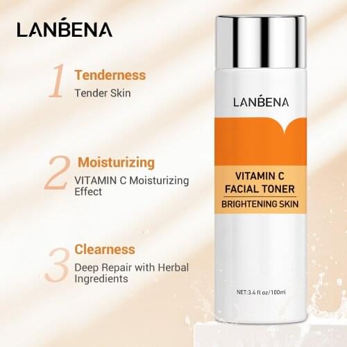 LANBENA Vitamin C Facial Toner Moisturizing Whitening Face Serum Tender Bright Fading Dark Spots Firming Skin Bioaqua VC Essence
