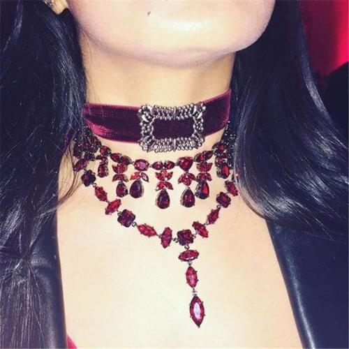 Exaggerate Red/Black Velvet Choker Necklaces For Women Hot Selling Shiny Crystal Kolye Harajuku Trendy Colier Necklace