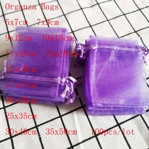 2020 100Pcs Dark Purple Organza Bags 7x9 9x12 11x16 13x18 15x20cm Wedding Gift Packaging Drawstring Bags&Jewelry Pouches 2019