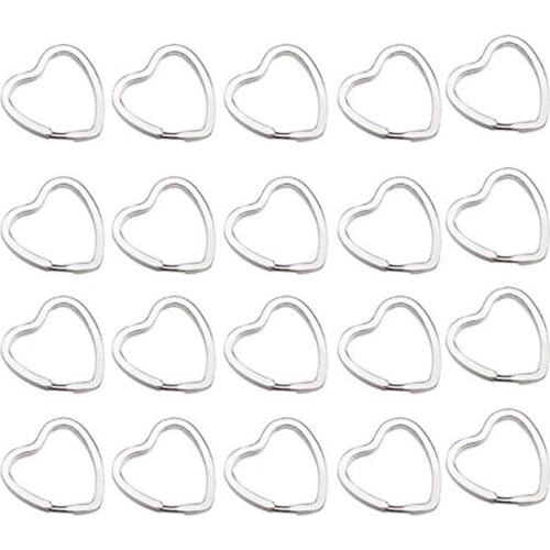 20Pcs /Lot Dia 32mm Metal Key Holder Split Rings Keychains Love Heart Silver Color Cute Keyring Keyfob Accessories Wholesale
