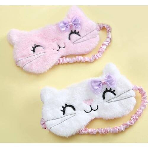 Cute Cat Eye Cover Plush Sleeping Mask Blindfold Kids Anime Sleep Mask Cartoon Soft Plush Mask Travel Rest Sleeping Aid Eyepatch