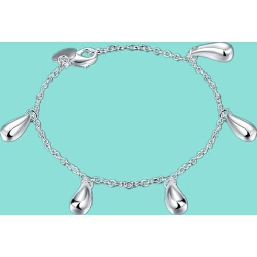 Fashion 925 Sterling Silver Simple Five Water Drops Chain Bracelet For Women Jewelry Gift