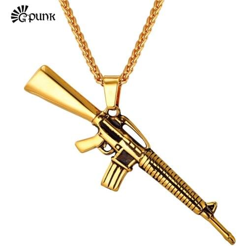 Gun necklace mens stainless steel chains hiphop punk rock jewelry P1847G