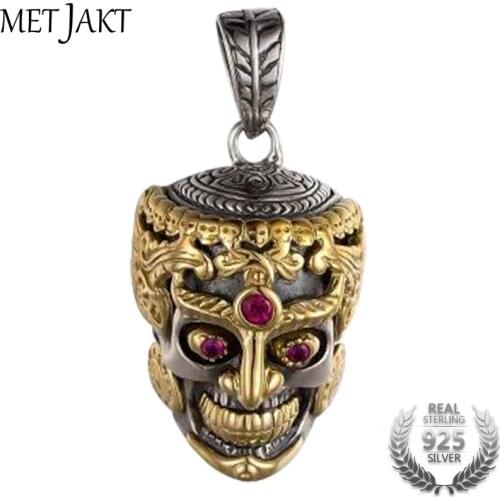 MetJakt Mens Jewelry & Punk Skull with Ruby Vintage Pendant Solid 925 Sterling Silver Pendant for Mens Personality Jewelry