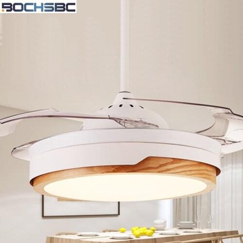 BOCHSBC Invisible Fan Light Living Room Dining Room Bedroom Decoration Ceiling Fan Light Modern Minimalist Wood LED Fan Lights