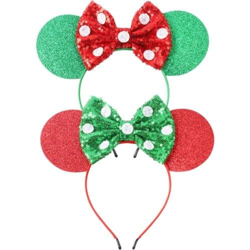 Christmas Festival Glitter Cute Cartoon Mouse Ears Headband 10pcs/lot Childrens gifts For Girls DIY Hair Accessories