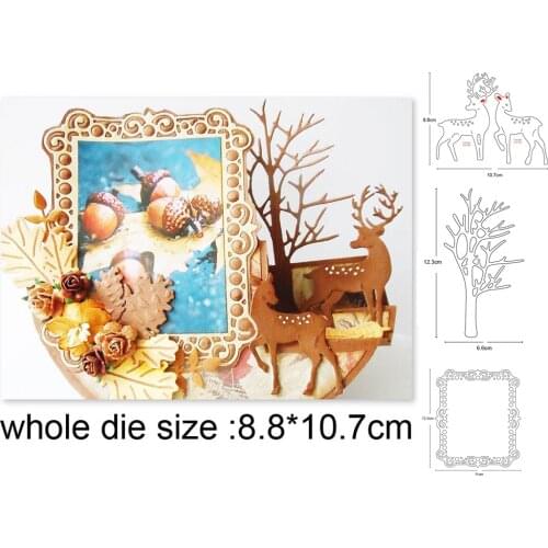 Christmas Deer Tree Frame Metal Cutting Dies Stencil for DIY Scrapbooking Album Embossing Paper Cards Decorative Crafts Die Cuts