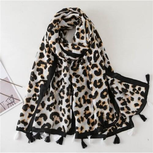 Luxury brand women leopard print cotton scarf shawls for winter foulard femme long soft warm wraps cachecol