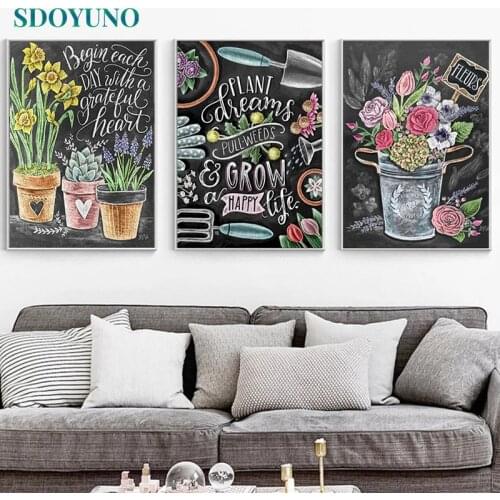 SDOYUNO 3Pcs 40x50cm Painting By Numbers For Adult Flowers DIY Frameless Paint By Numbers On Canvas Handpainted Wall Art