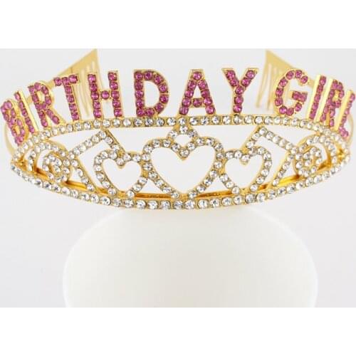 Silver Gold Rhinestone Birthday Girl Tiara Crown Headband for Girls Sweet 16 Finally 21 Happy Birthday Princess Party Decoration