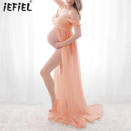Chiffon Fashion Maternity Dresses For Photo Shoot Strapless Long-length Pregnant Women Clothes Photography Prop Maxi Gown Dress