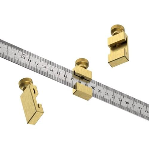Brass material positioning block scribe ruler woodworking line locator steel ruler fixed Universal ruler carpenter scriber tools