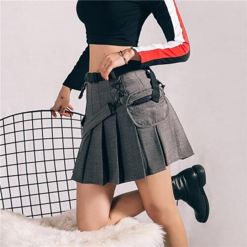 Street Chic Pockets Belted Waist Pleated Skirt Women Trendy A-Line Short Skirt Women High Waist Personality Skirt