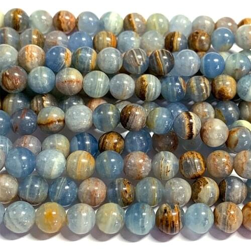 Veemake Blue Calcite DIY Necklace Bracelets Earrings Natural Gemstone Crystal Round Ball Loose Beads For Jewelry Making 07035