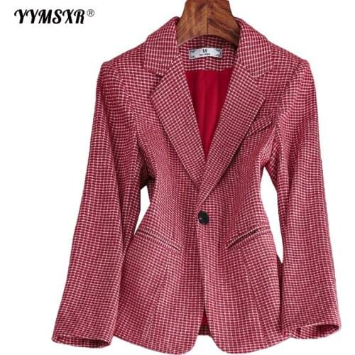 High-end Jacket Suit 2021 New Autumn and Winter Slim Plaid Ladies Office Blazer Temperament Elegant Jacket Plus Size Female