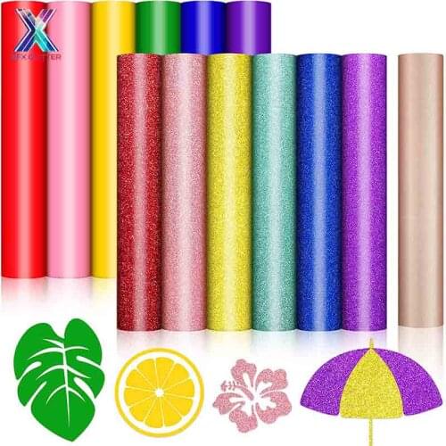 XFX HTV 12 Sheets HTV Heat Transfer Vinyl Bundle for Shirts Hats 12 X 10 Inch,Glitter Iron on Vinyl PU Heat Transfer Viny HTV