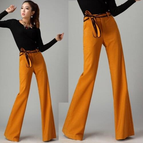 Fall Spring Womens Fashion Orange Wide Leg High Waisted Lace UP Trousers , Autumn 3XL XXL Casual Elegant Pants For Woman