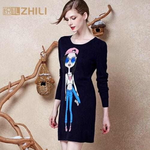 Women Pullovers 100% pure goat cashmere knit 2017 New Winter Warm Long Skirts O-neck pullover sweater Fashion Clothes