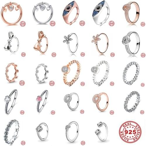 Leuxry Luxury Sparkling Zircon S925 Sterling Silver Rings for Women Rose Color Heart Wedding Engagement Ring Mothers Gift