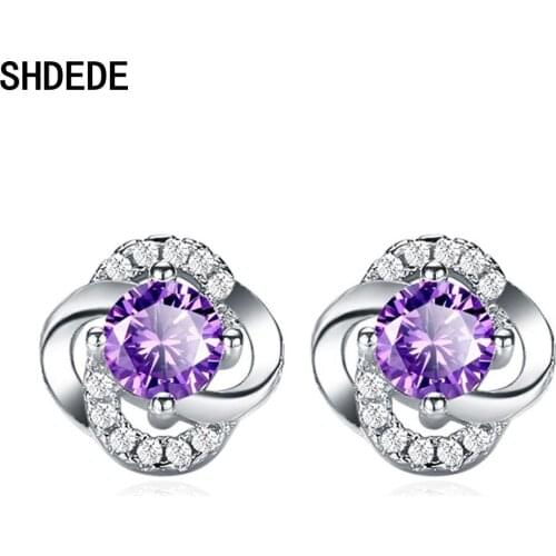 SHDEDE Silver Stud Earrings For Women Elegant Flowers Party Fashion Jewelry Embellished With Crystals From Swarovski -W183
