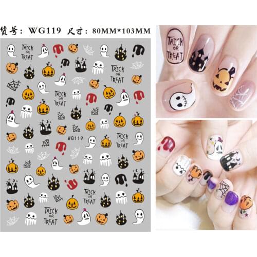 1Sheet Halloween Nails Art Sticker Manicure 3D Skull Pumpkin Decorations Adhesive Back Glue Decal for Nail Tips Beauty