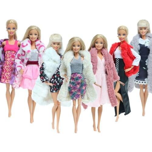 Handmade 1Doll Coat Multicolor Soft Fur Winter Warm Outfit 1 Party Wear Dress Skirt Clothes for Barbie Doll Accessories Kid Toys