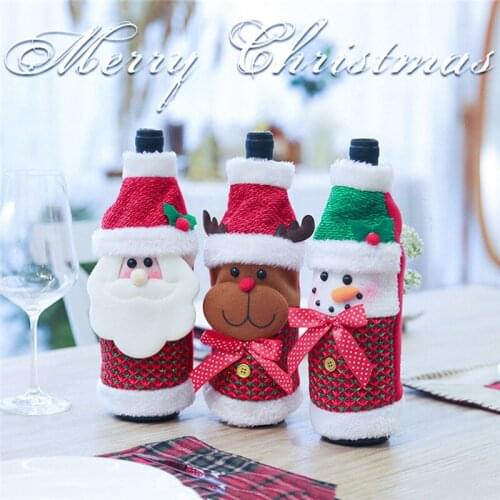 1 Piece Christmas Red Wine Bottle Bag Holiday Santa Claus Snowman Elk Champagne Bottle Cap Christmas Ornament