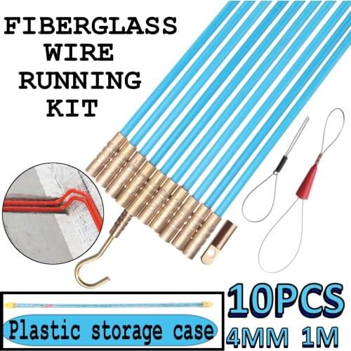 10Pcs/set 100cm Diameter 4mm Fiberglass Wire Cable Running Rods Fish Pulling Wire Holder Kit Electrical Wires With Hooks