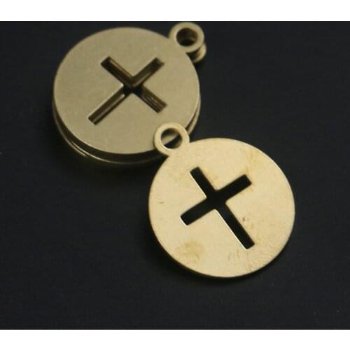 20.2 * 1mm Laser Cut Brass Jewelry Single Hanging Glossy Round Hollow Cross Personality Necklace Pendant Jewelry Accessories