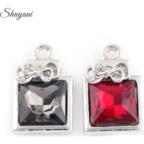 20Pcs/lot Crystal Square Geometry Charms Dangle Cute Bowknot Charm Pendant for DIY Handmade Necklace Bracelet Accessory