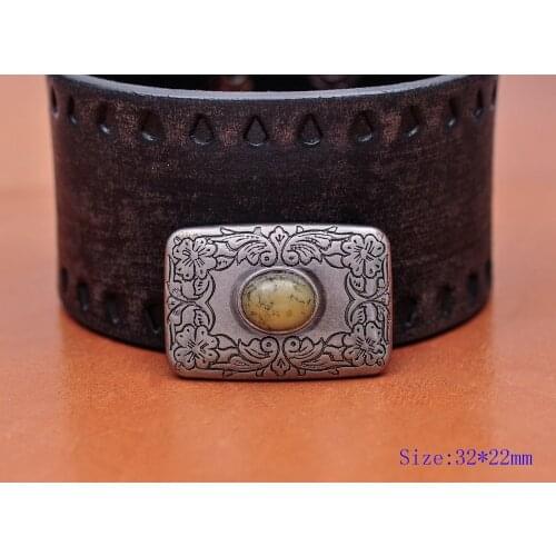 4PC 32X22MM Antique Silver BEIGE Turquoise Western Flower Decor Saddle Belt Conchos