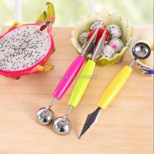 500pcs Multi Function Stainless Steel Fruit Carving Knife Ice Cream Baller Scoop Watermelon Spoon Double-End Kitchen Tool Tools