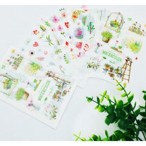 6 Sheets/Pack Green Flower Cactus PVC Stickers Decorative Album Diary Hand Account Decoration Stationery Sticker School Supplies